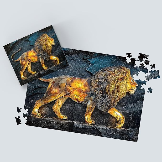 500 Piece Puzzles for Adults, Lion Jigsaw Puzzles 500 Pieces - Amber King, Impossible Puzzle for Home Decor, Finished Size 20.47 * 14.96”, with 1:1 Poster, Letter on The Back
