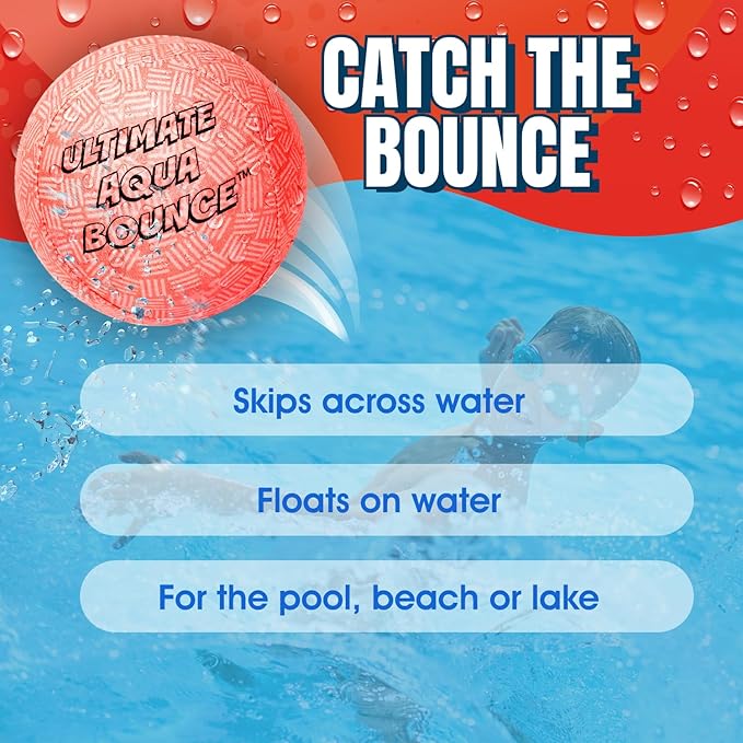 Activ Life Ultimate 2 Pack Larger 3” Water Skip Balls - Bouncing Balls for Swimming Pool & Beach Fun - Designs Include Baseball, Basketball, Volleyball, and Tennis for Kids, Friends, and Family