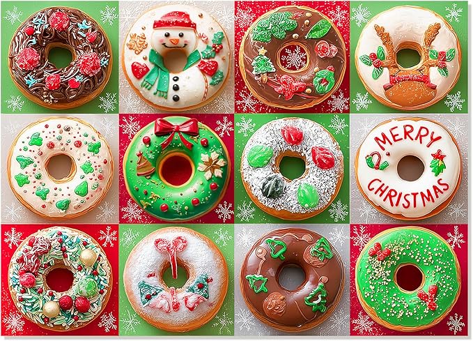 Christmas 500 Piece Puzzle for Adults, Winter Donuts Jigsaw Puzzles - Challenging Puzzle for Game Nights Holiday Family Party Decoration