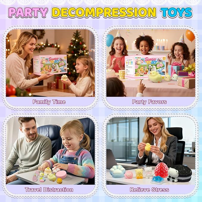 22PCS Squishy Pack, Adorable Squeeze Toys Set ,Fidget Toys Kit for Kids and Adults, Perfect for Classrooms and Offices, Parties, Birthday Gifts (8 Large + 14 Small)