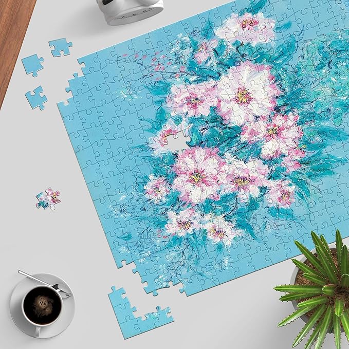 Puzzles for Adults 500 Pieces, Jigsaw Puzzle for Adults, Fun Challenging Family Puzzle, Soft Blue Flower Puzzles Game, Interlock Perfectly No Dust, Gifts for Easter Parents Father's Day
