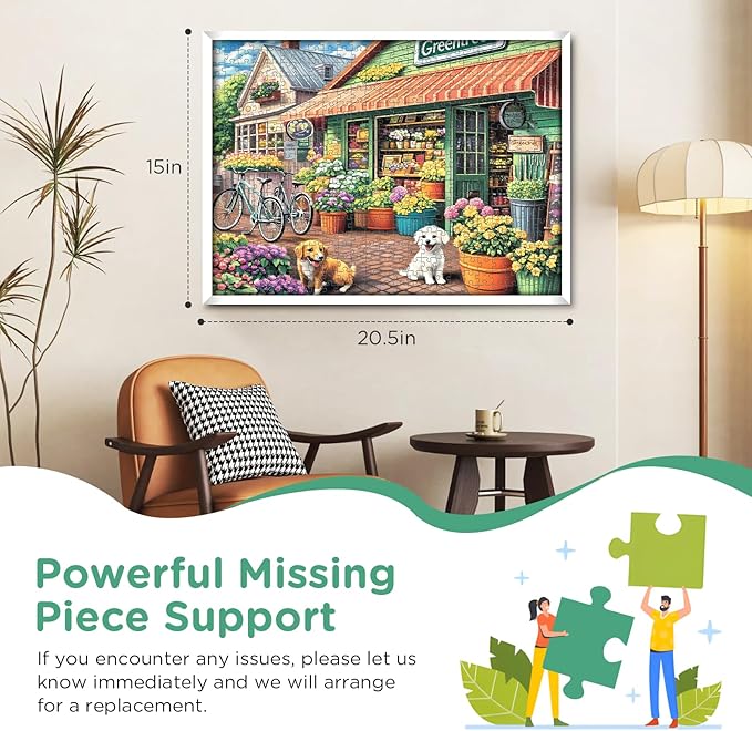 Jigsaw Puzzles for Adults 500 Pieces, Puppy Flower Shop Puzzles 500 Pieces, Challenging Yet Relaxing Jigsaw Puzzle Game for Adults, Glossy Sturdy Vibrant Puzzle Great Gift for Family Friends