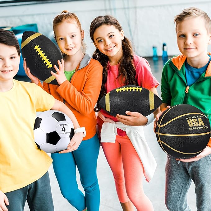 Libima 3 Pcs Sports Ball Set for Kids Teens Include Official Size Basketball Soccer Football with Pump and Carry Bag Training Practice Sport Back to School Gift