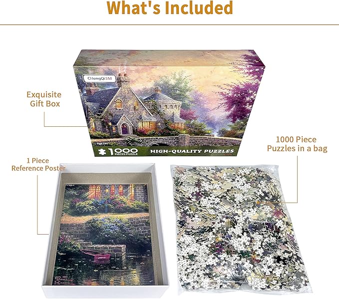 Jigsaw Puzzles for Adults 1000 Pieces Country House Puzzles Spring Landscape Puzzle Picturesque Bridge 1000 Piece Jigsaw Puzzle DIY Challenging Game Toys Gift