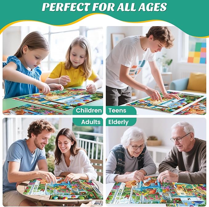 2 Pack 300 Piece Puzzle for Adults, Garden Dogs Seaside Porch Jigsaw Puzzle for Teens,Large Piece Puzzle for Kids 8-10 10-12,Glossy & Sturdy Pieces,Challenging Family Game Great Gift,20.5x15 in