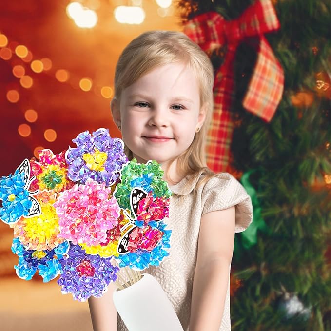 KIFHCMPR Poke in Fun Art Flower Bouquet Craft Kits for Kids,with 10 Flowers & 2 Butterflies,Arts and Crafts,Mess-Free Craft,DIY Art Activity Birthday Christmas Gifts Ideas for Girls & Boys Ages 4-10+