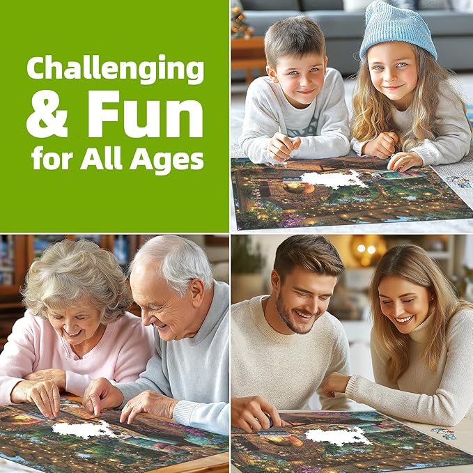 MINIWAN 1000 Piece Jigsaw Puzzle for Adults - Challenging Garden Patio Scene with Twinkling Lights, Vibrant Hydrangeas - 27.5"x19.7" Art Puzzle, Unique Gift for Game Nights