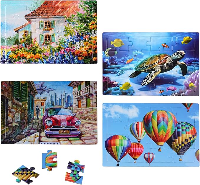 4 Pack 16 Large Piece Puzzles Dementia Alzheimer's Products and Activities - Memory Game for Patients in Nursing Home - Easy Puzzle for Adults for Seniors or Elderly Alzheimer's Patients (4pcs)