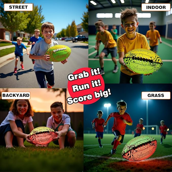 USB-C Rechargeable Football with LED Lights - Glow in the Dark Football, 9.25-inch Dual-Color Light-Up Ball, Night Play Sports Gift for Boys & Girls Outdoor Games