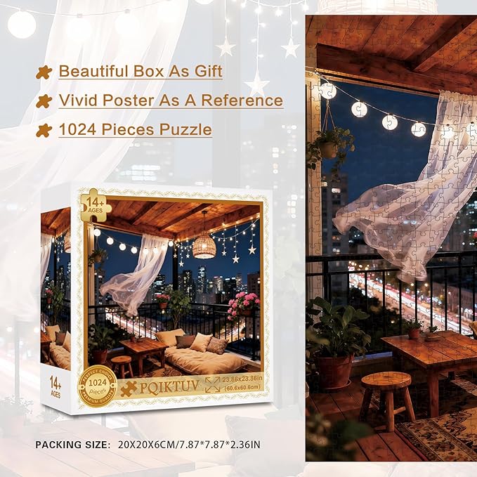 Puzzles for Adults 1024 Pieces Puzzles with Letters on Back Jigsaw Puzzles Night on the Windowsill Puzzle Family Decoration for Valentine Friends Parents（23.86 x 23.86 inches）