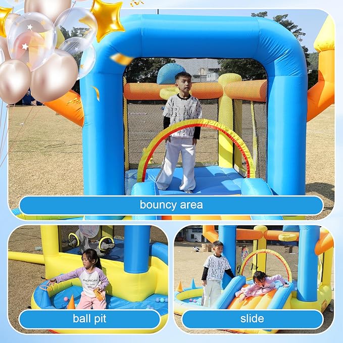 Inflatable Bounce House for Kids with UL Blower Portable, Large Ball Pool and Jump Space 3in1 Bouncy Castles Spacious Joy-Room Bounce House for Kids 3-12 (Oxford Material-9.3' L X 8.2' W X 6' H)