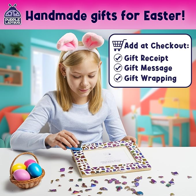 PURPLE LADYBUG Decorate Your Own Picture Frame Craft Kit - Craft for Kids Ages 8-12, Birthday Gift & DIY Mosaic Frame Craft for Girls Ages 6-8, Fun Arts & Crafts for 7-Year-Old Girls