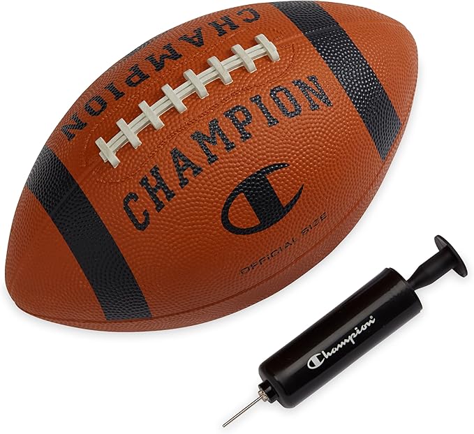 Champion Blitz Football, All-Weather Football, Enhanced Grip, Durable Rubber Cover and Molded Laces, for Outdoor Sports & Training, Includes 6 Ball Pump