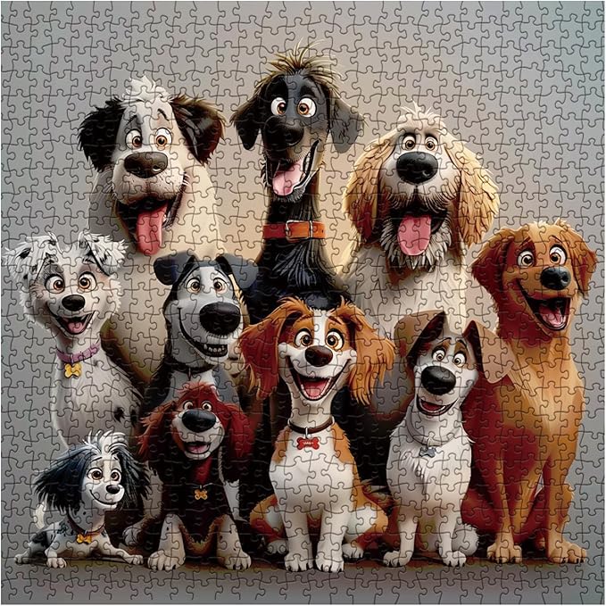 Cute Puppy Puzzle for Adults 1000 Pieces, Dog Cartoon Jigsaw Puzzle Golden Retriever, Animal Labradoodle Golden Doodle Doberman Puzzle