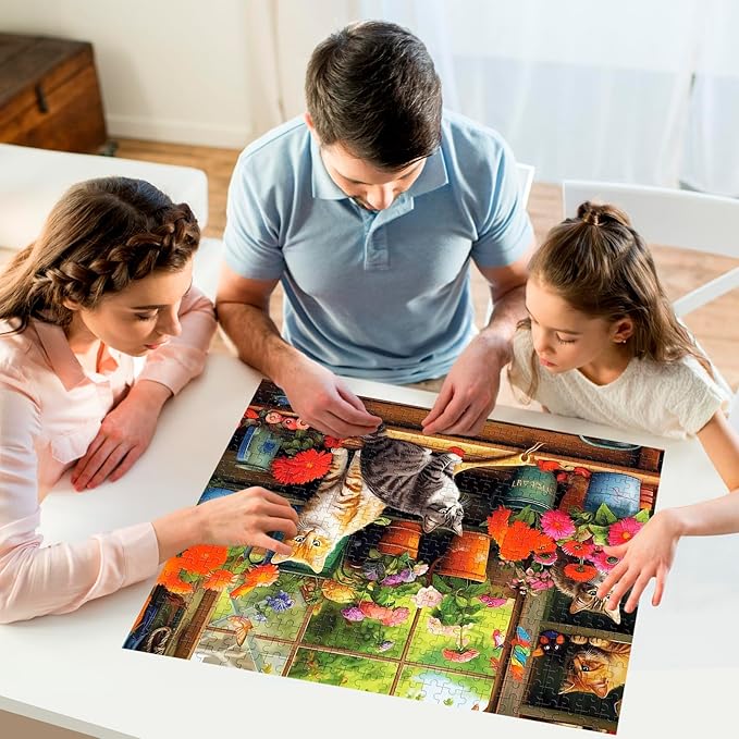 500 Piece Puzzle for Adults-Cats and Flowers | Recycled Cardboar Jigsaw Puzzles 500 Pieces | Challenging Family Activity Great Gift Idea for Family Friends | Difficult Puzzles Size 20.5 x 15 inches