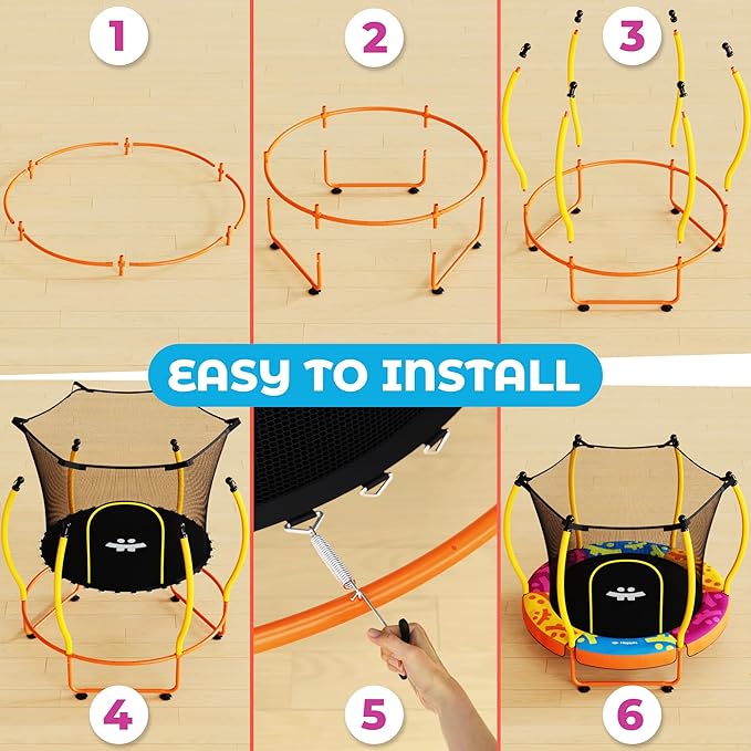 Happin® 55’’ Trampoline for Kids with Safety Enclosure, Indoor & Outdoor Toddler Trampoline, Ultra Safe Design with Multi Activity Accessories, Perfect Toddler Gift for Boys & Girls Ages 1–8