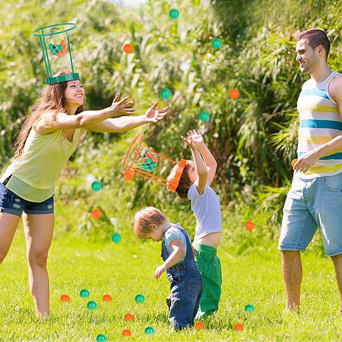 Hooqict 3 Pack Head Hoop Basketball Party Game for Kids and Adults Adjustable Basket Head Headband Game with 40 Balls for Carnival Party Family Indoor Outdoor Backyard Yard Birthday Basketball Games