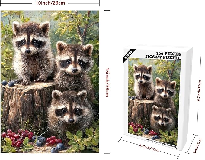 Great Jigsaw Puzzles for Adults 300 Pieces Cute Raccoons with Berries Puzzles for Adults Toys Gift Family Decoration Kids Puzzle