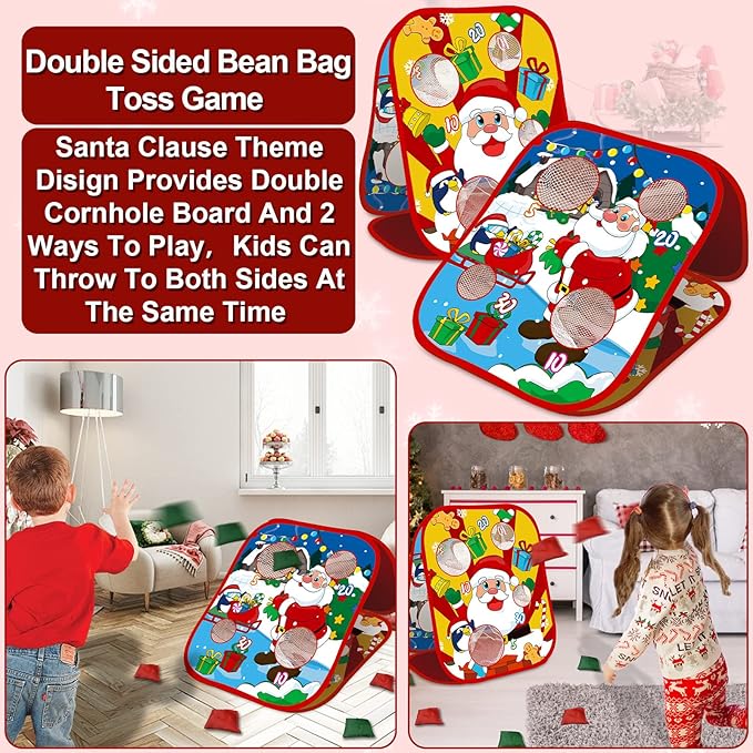 Christmas Party Games for Kids Adults Bean Bags Toss Game Double Side Collapsible Cornhole 8 Score Holes Christmas Toys Party Favors Supplies Carnival Yard Indoor Outdoor (6 Bean Bags)