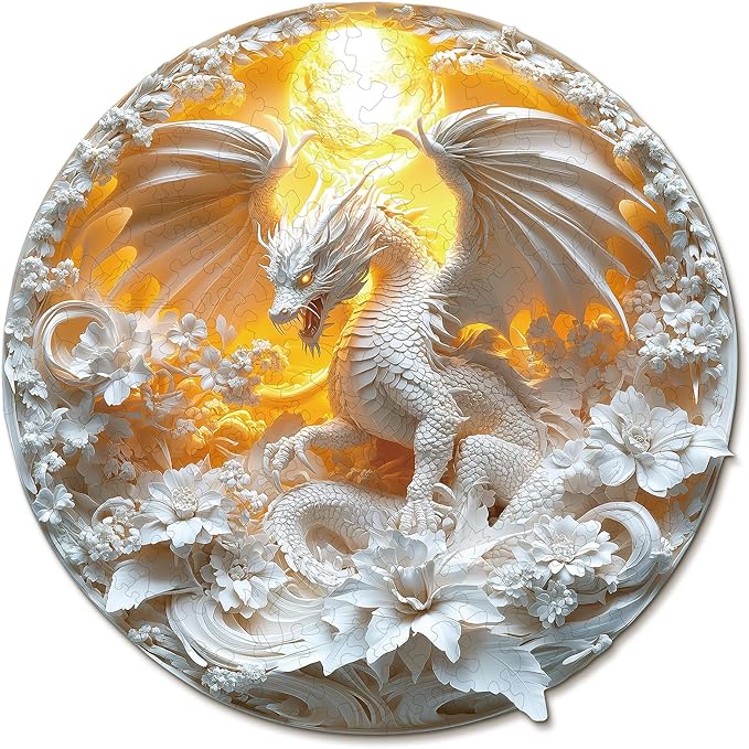 KAAYEE Wooden Puzzles for Adults, 3D Visual Fierce Dragon Wooden Jigsaw Puzzle Unique Shape Wood Puzzle Adult, 3D Effect Flat Puzzle Birthday Family Games (L-13.1 * 13.1 in-261pcs)