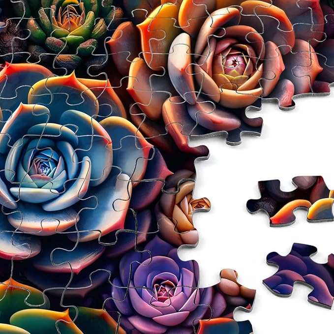 Rocorose 1000 Piece Puzzle for Adults, Colorful Succulents Plants Jigsaw Puzzles Impossible Fun and Challenging Multicolor Nature Puzzles Family Activity Gifts - Thick, Sturdy Pieces