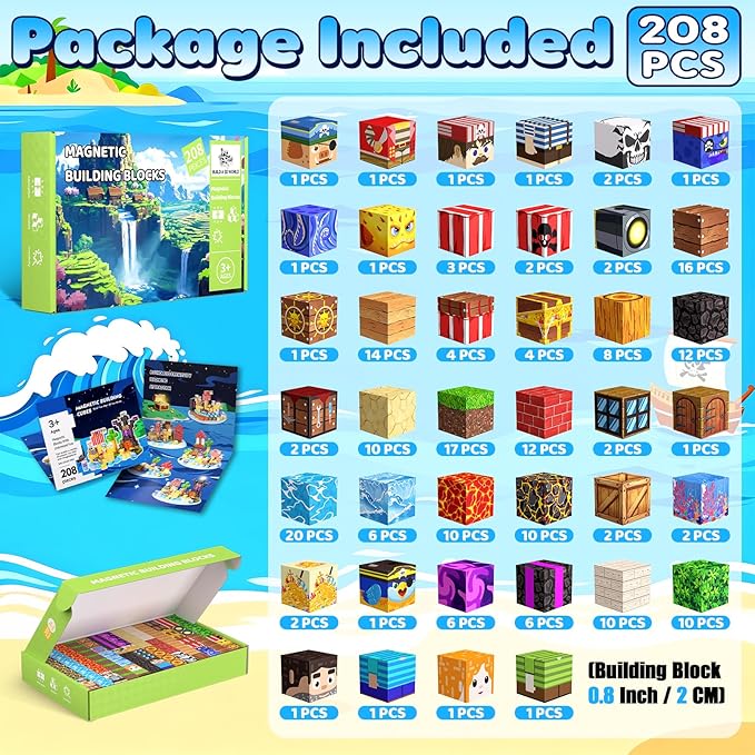 Magnetic Blocks, 208PCS Magnetic Building Blocks, Magnetic Cubes for Kids 4-8, Sensory Toy for STEM Constructions Magnetic Blocks for Boys Girls Age 3+, Holiday Birthday Gifts
