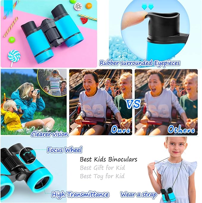 Binoculars for Kids Best Gifts for 3-12 Years Boys Girls High-Resolution Optics Shockproof Mini Kids Binoculars Toys Folding Small Telescope for Bird Watching Camping Outdoor Play