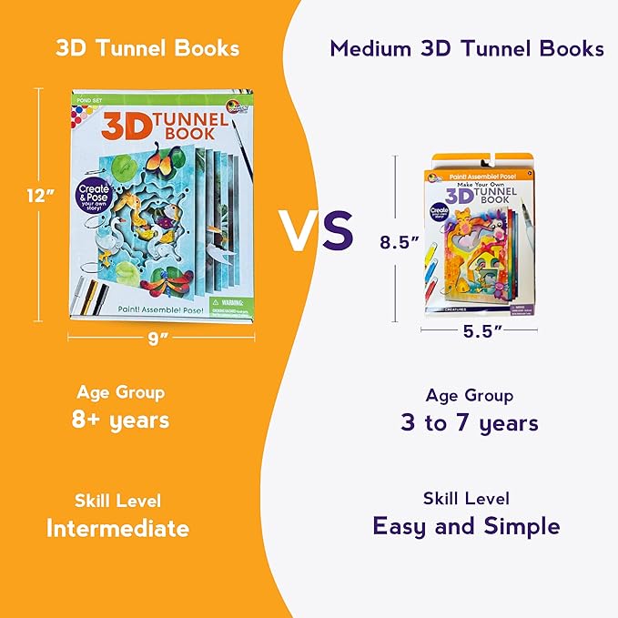 EyeConnect Crafts Make Your OWN 3D Tunnel Book - Kawaii | Medium Size DIY Book Art & Craft Kit | Build, Paint & Draw Your Own Book with Mini Animals | Award-Winning STEAM Stationary Set | Ages 3+
