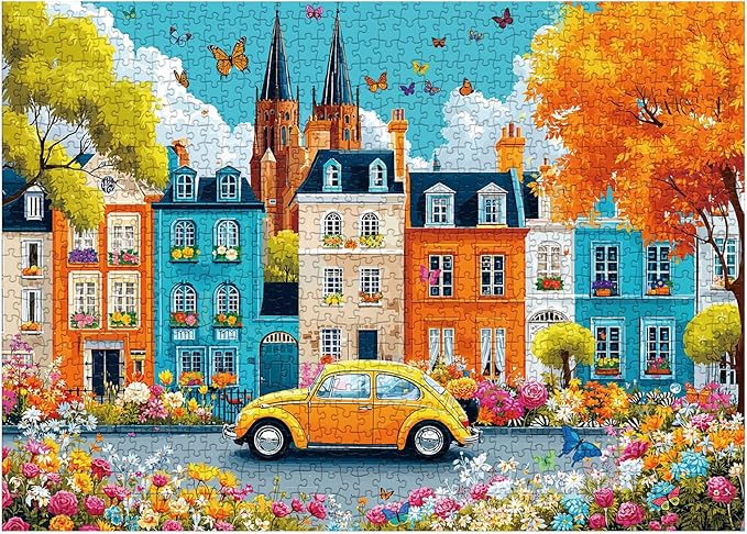 Fall Autumn Puzzle for Adults 1000 Pieces, Colorful Thanksgiving Jigsaw Puzzle, Butterfly Flower Floral Garden Puzzle