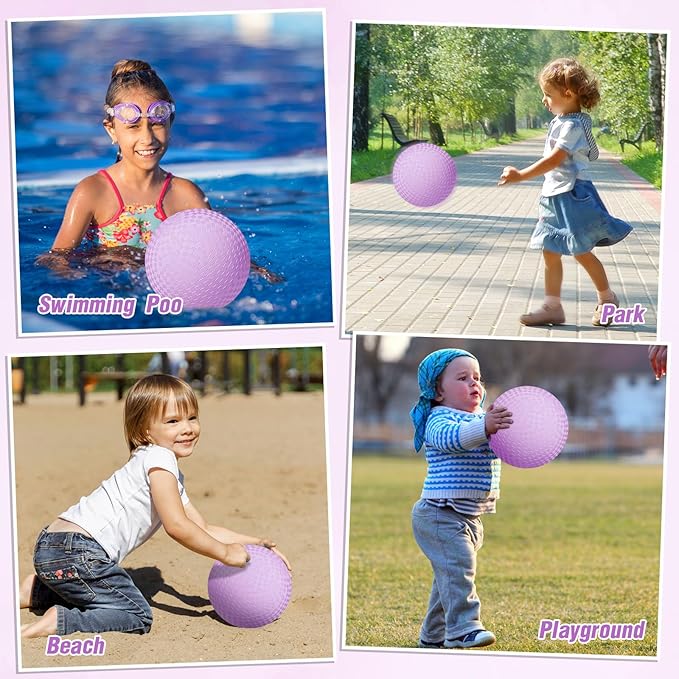 6 Pcs Macaron Playground Balls 8. 5 Inch Pastel Color Rubber Bouncy Balls for Kids Inflatable Colored Dodgeball Kickball Handball for School Backyard Beach Indoor Outdoor Games (Purple)