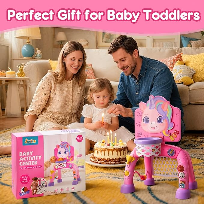 Toddler Basketball Hoop & Soccer Goal Activity Center, Interactive Toys with Light Music,Unicorn Toddlers Musical Toys Gift, Baby Birthday Easter Gifts Gift for 1 2 3 Year Old Boys Girls