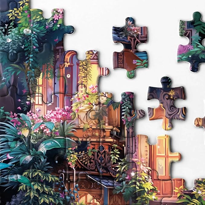 Magical Treehouse Forest Puzzles for Adults 1000 Pieces, Fantasy Plant Flower Jigsaw Puzzle Nature, Butterfly Tree Castle Puzzle