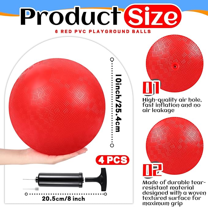 Hiboom 16 Pcs Sports Kickball Set Includes 10 Inches Playground Ball 5 Rubber Throw Down Bases Ball Pump 10 Foul Line Cones for Kids Adults Playground School Backyard Game Camps Picnic