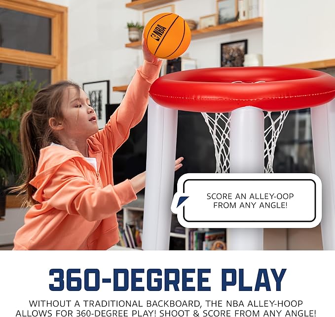 Franklin Sports NBA Alley-Hoop Kids Inflatable Toy Basketball Hoop Set - Indoor + Outdoor Mini Inflatable Hoop + Basketball Set for Kids Ages 3+ - Boys + Girls Basketball Toy - 48" Inches