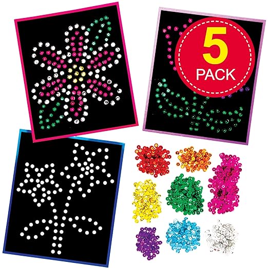 Baker Ross AT386 Flower Sequin Craft Pictures - Pack of 5, for Children to Decorate and Personalise Arts Projects, Ideal Groups, Home Crafting, Class Room Activities