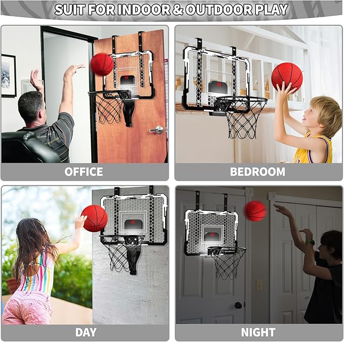 QDRAGON Mini Basketball Hoop, Over The Door Indoor, with 3 Balls/Inflator/Breakaway Rim, Basketball Toy Gifts for Kids and Adults, Suit for Bedroom/Office/Outdoor