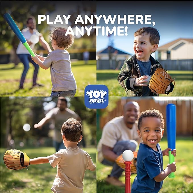 TOY Life Tball Set for Kids 3-5 & 5-8 - Toddler Baseball Tee and Bat Set with Glove & 6 Balls - Ideal Boy Toy Gift for Outdoor Play and Beginner Training
