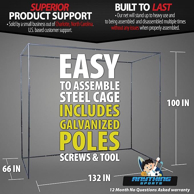 Complete Golf Simulator Enclosure Package – 4K-Ready Impact Screen with Blackout Cage, Projector Mount, Frame Poles, Side Shank Nets | Indoor & Garage Practice | Easy Setup | 12-Month Warranty