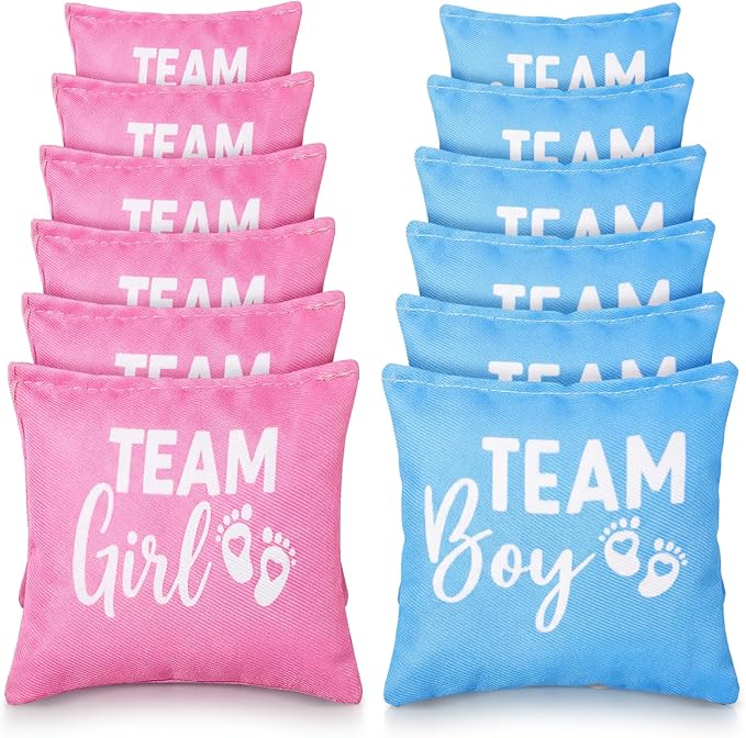Soulchen 12 Pack Baby Shower Toss Game Bean Bags Gender Reveal Corn Hole Bags Blue and Pink Bean Bag for Bachelorette Bachelor Party Activities Outdoor Indoor Yard Toss Game Supplies