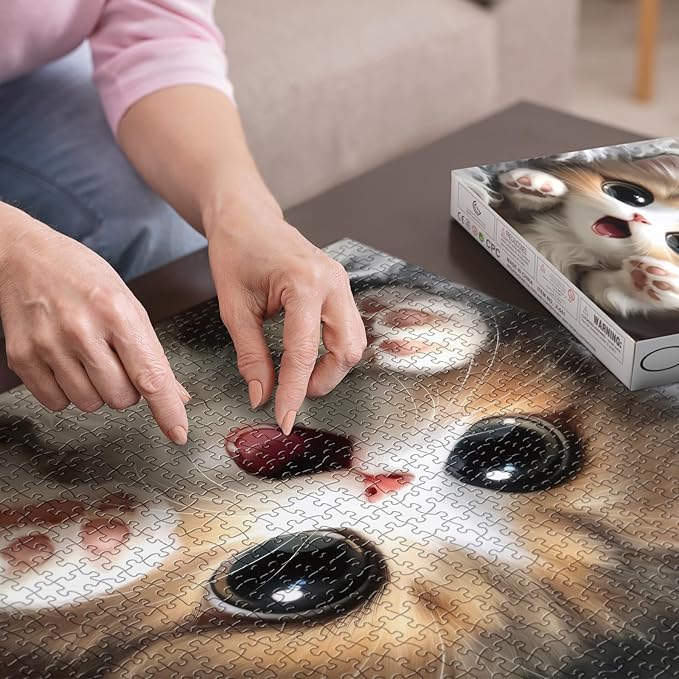 Cute Cat Puzzles for Adults 1000 Pieces, Pretty Kitty Art Jigsaw Puzzles, Beautiful Animal Kitten Puzzles