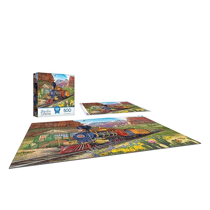 RoseArt - Chris Bigelow Illustrations - Canyon Express 500 Piece Jigsaw Puzzle - Colorful Country Train in Rural Desert Landscape – Adult Puzzle – Finished Size 18 x 24, Made in USA