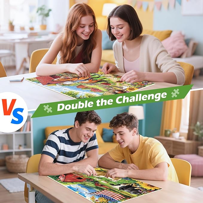 2 Pack 500 Pieces Puzzle for Adults, US Country Life Farm Puzzles for Adults Seniors, Horse Cow Tractor Flower Jigsaw Puzzles 500 Pieces, Colorful Challenging Puzzles 20.5 * 15