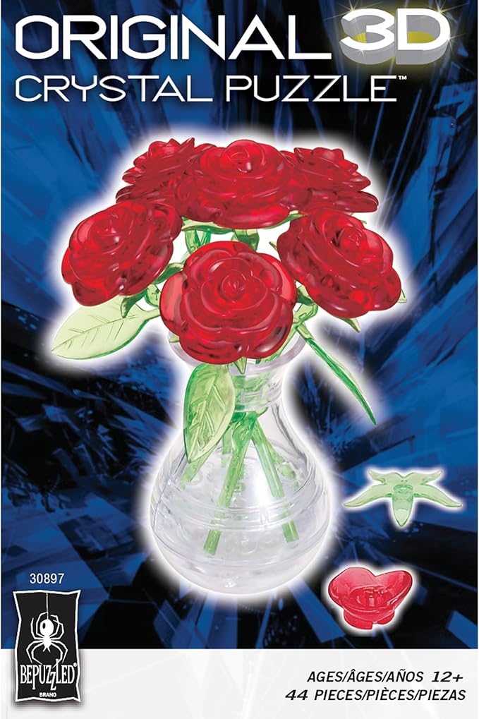 BePuzzled | Roses in Vase Original 3D Crystal Puzzle, Ages 12 and Up, Red