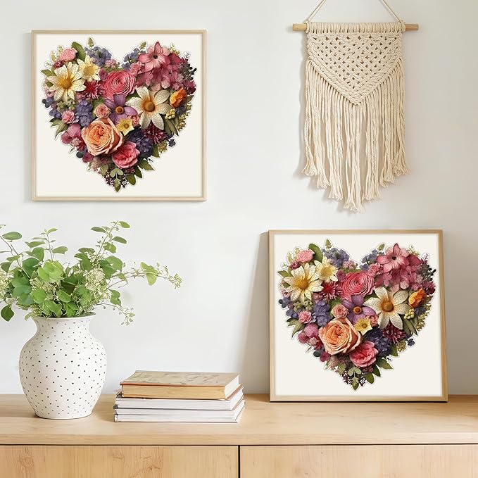 218PCS Wooden Jigsaw Puzzle for Adults – Heart Shaped Floral Puzzle,12.5 x 12.4’’ Unique Cut Valentine’s Day Wooden Puzzles, Romantic Flower Art Puzzles for Wedding (Rose Heart)