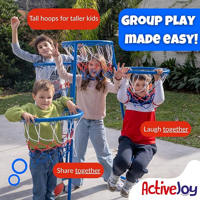 Activejoy- 4 Hoop Basketball Set - Toddler Basketball Hoop Indoor - Outdoor Play Preschool - +3 Years Old Toy. Includes 2 Balls and air Pump