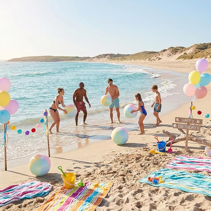 12 Pcs Pastel Inflatable Beach Balls Bulk Pastel Color Jumbo Big Beach Balls Baby Shower Birthday Summer Swimming Party Decorations Favor Water Games(26.5 Inch,Macaron Color)