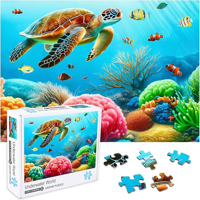Rocorose Jigsaw Puzzle for Adults 1000 Pieces, Underwater World Sea Turtle Puzzle for Family Activity Ocean Nature Puzzle Colorful Marine Life Challenging Home Decor
