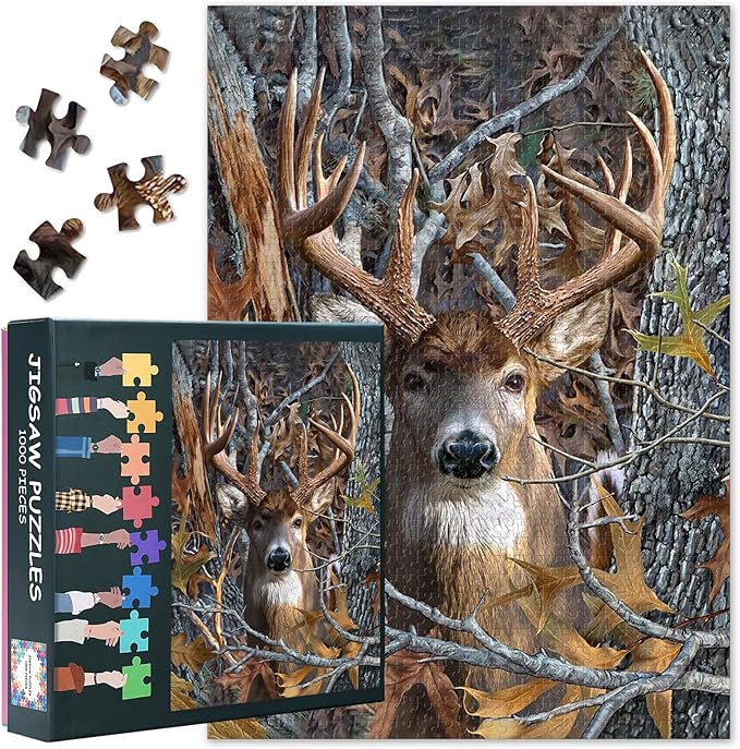 Deer Puzzles for Adults 1000 Pieces, Forest Animal Difficult Challenging Family Puzzle for Adults, Tree Branch Jigsaw Puzzles 1000 Pieces Artwork Puzzle Games for Men Women Gift (27.5"x19.7")