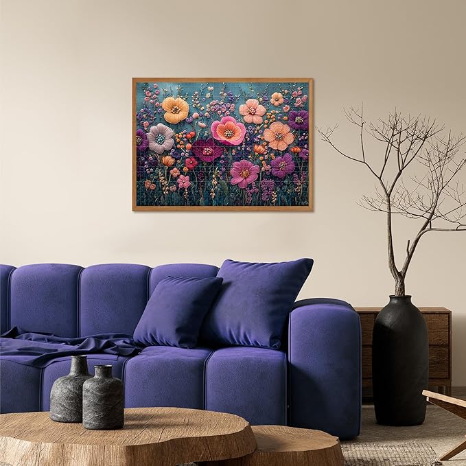 Jigsaw Puzzle 1000 Pieces Embroidered Flower Puzzle Intricate Thread Art, Vintage Botanical Home Decor