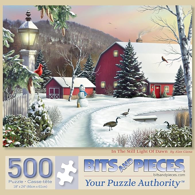 Bits and Pieces – Large 500 Piece Jigsaw Puzzle for Adults – ‘in The Still Light of Dawn’ Winter Jigsaw Puzzle by Artist Alan Giana, Completed Puzzle Size: 18" x 24"